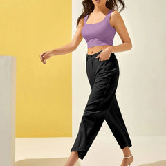 Women's & Girls' Solid Lavender Ribbed Square Neck Slim Fit Crop Tank Tops Istyle Can