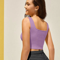 Women's & Girls' Solid Lavender Ribbed Square Neck Slim Fit Crop Tank Tops Istyle Can