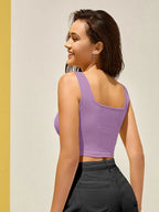 Women's & Girls' Solid Lavender Ribbed Square Neck Slim Fit Crop Tank Tops Istyle Can
