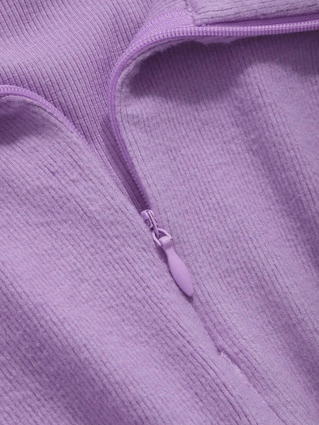 Istyle Can Lavender Women's Top Solid Long Sleeve Ribbed Asymmetric Hem Casual T-Shirt Istyle Can