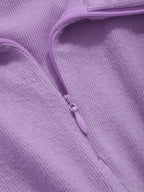 Istyle Can Lavender Women's Top Solid Long Sleeve Ribbed Asymmetric Hem Casual T-Shirt Istyle Can