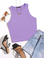 Women's Crew Neck Sleeveless Solid Rib Knit Lavender Crop Tank Top Istyle Can