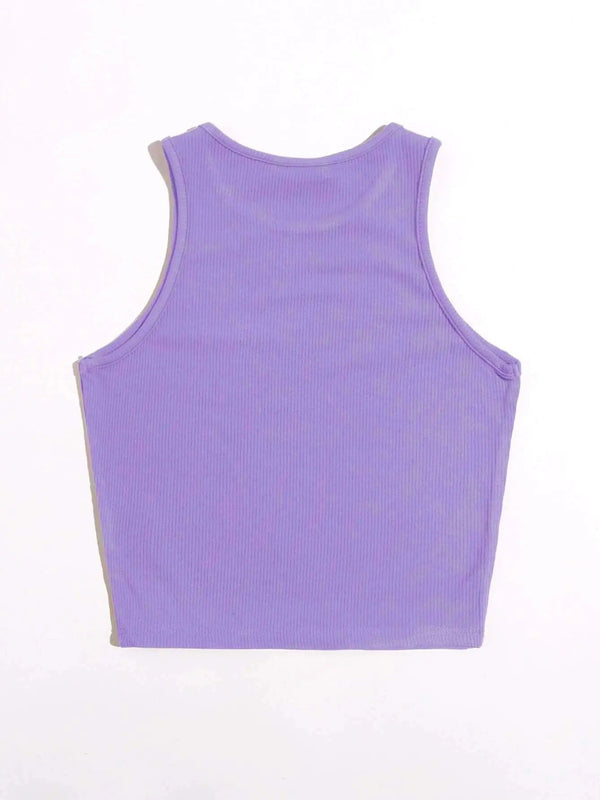 Women's Crew Neck Sleeveless Solid Rib Knit Lavender Crop Tank Top Istyle Can
