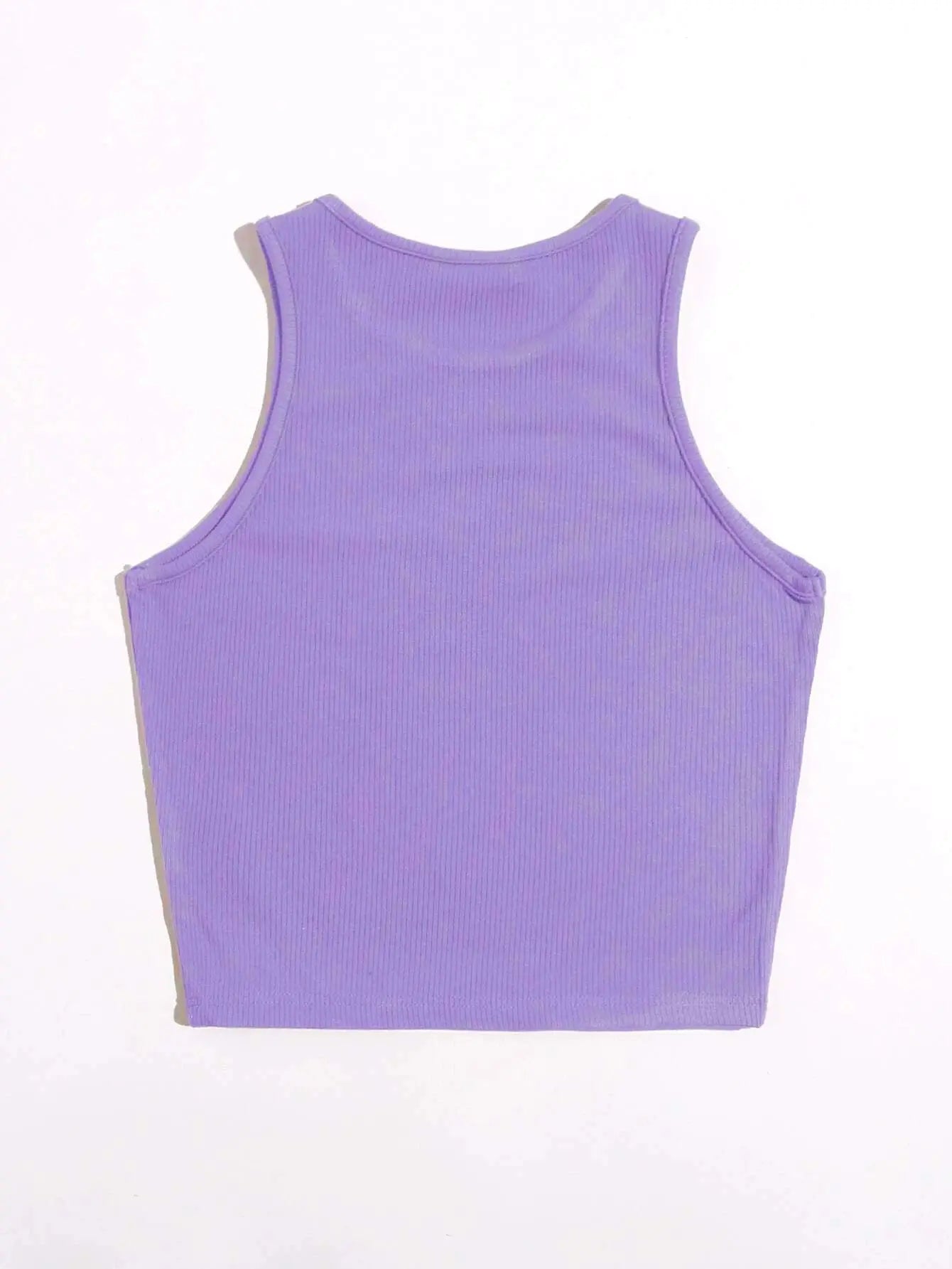 Women's Crew Neck Sleeveless Solid Rib Knit Lavender Crop Tank Top Secondary image