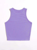 Women's Crew Neck Sleeveless Solid Rib Knit Lavender Crop Tank Top Istyle Can