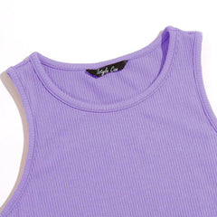 Women's Crew Neck Sleeveless Solid Rib Knit Lavender Crop Tank Top Istyle Can