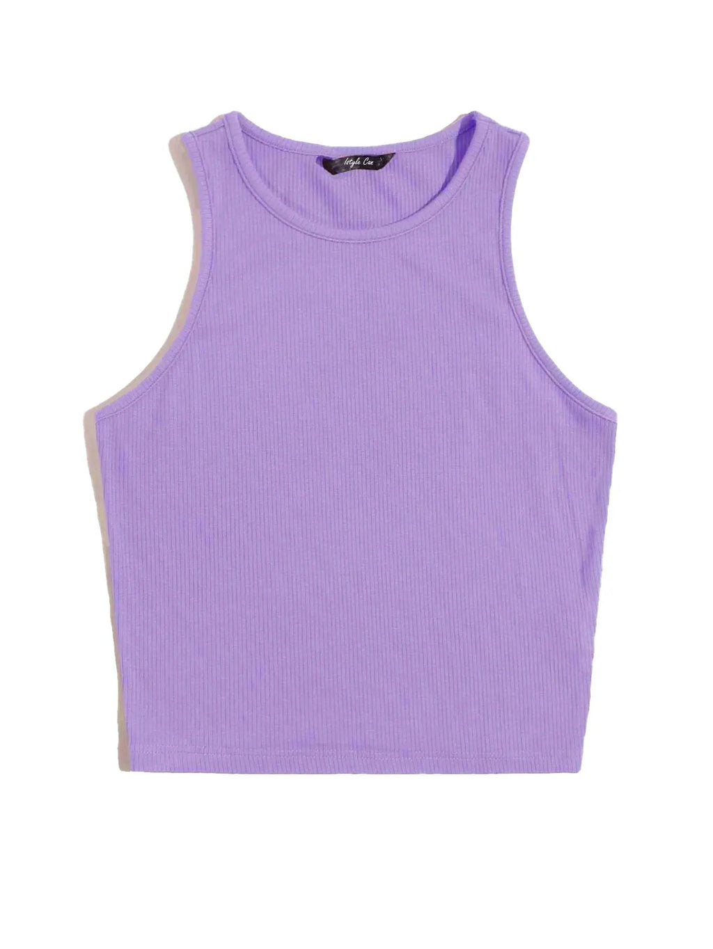 Women's Crew Neck Sleeveless Solid Rib Knit Lavender Crop Tank Top Istyle Can