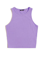 Women's Crew Neck Sleeveless Solid Rib Knit Lavender Crop Tank Top Istyle Can