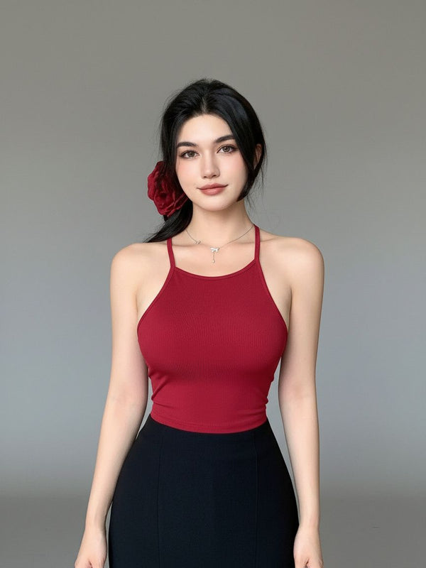 maroon top