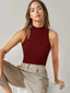 Women's & Girls Maroon Solid Mock Neck Rib/Knit Sleeveless Stretchable Slim Fit Crop Tank Top Istyle Can