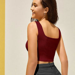 Women's & Girls' Solid Maroon Ribbed Square Neck Slim Fit Crop Tank Tops Istyle Can