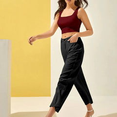 Women's & Girls' Solid Maroon Ribbed Square Neck Slim Fit Crop Tank Tops Istyle Can