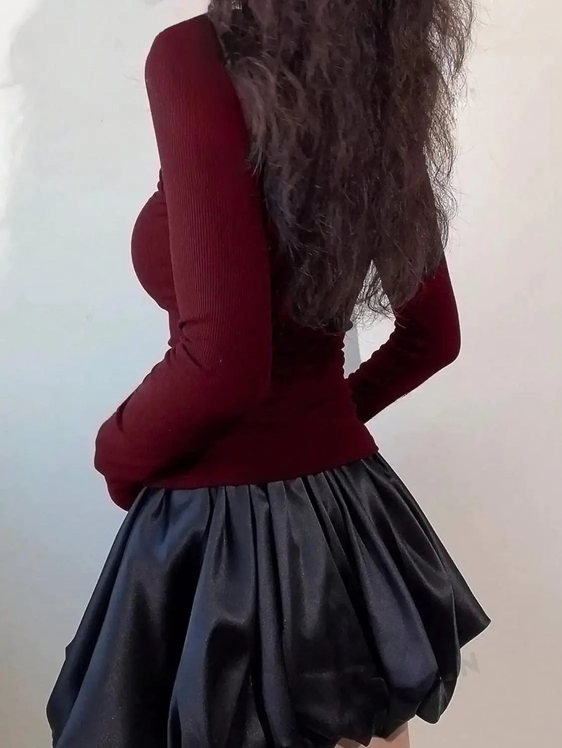 Istyle Can Maroon Women’s Ribbed Square Neck Puff Sleeve Top Secondary image