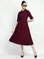 Istyle Can Maroon Serenity Button Up Front 3/4 Sleeves Fit and Flared Shirt Midi Dress My Store