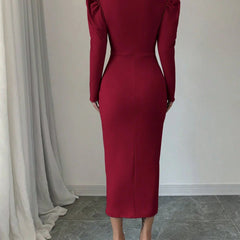 Istyle Can Maroon Square Neck Puff Sleeve Bodycon Dress Istyle Can