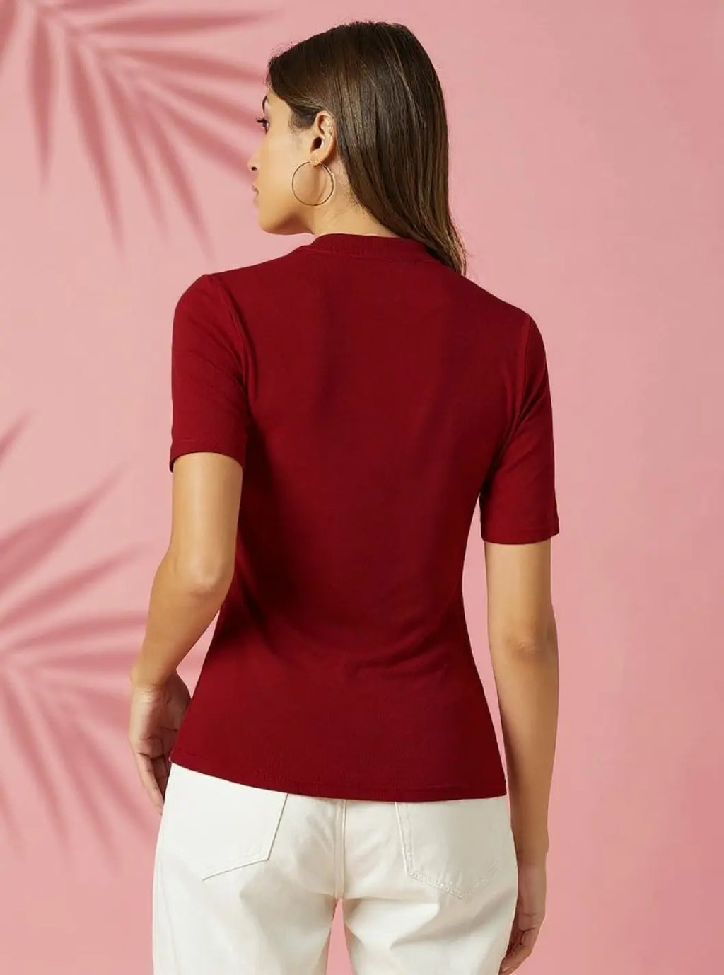 Maroon Women’s Slim Fit Solid Rib Knit Stretchable Top Istyle Can