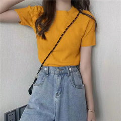 Mustard Women’s Slim Fit Solid Rib Knit Stretchable Top Istyle Can