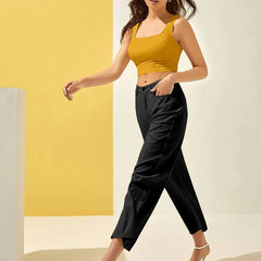 Women's & Girls' Solid Mustard Ribbed Square Neck Slim Fit Crop Tank Tops Istyle Can
