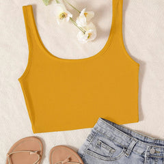 Women's & Girls' Solid Mustard Ribbed Square Neck Slim Fit Crop Tank Tops Istyle Can