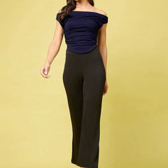 Istyle Can Navy Blue Women's Solid/Plain Asymmetric Hem Stretchable Draped Crop Top Istyle Can