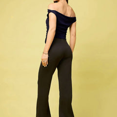 Istyle Can Navy Blue Women's Solid/Plain Asymmetric Hem Stretchable Draped Crop Top Istyle Can