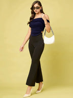 Istyle Can Navy Blue Women's Solid/Plain Asymmetric Hem Stretchable Draped Crop Top Istyle Can