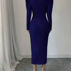 Istyle Can Navy Blue Square Neck Puff Sleeve Bodycon Dress Istyle Can