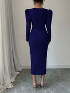 Istyle Can Navy Blue Square Neck Puff Sleeve Bodycon Dress Istyle Can