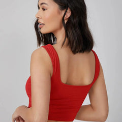 Women's & Girls' Solid Red Ribbed Square Neck Slim Fit Crop Tank Tops Istyle Can