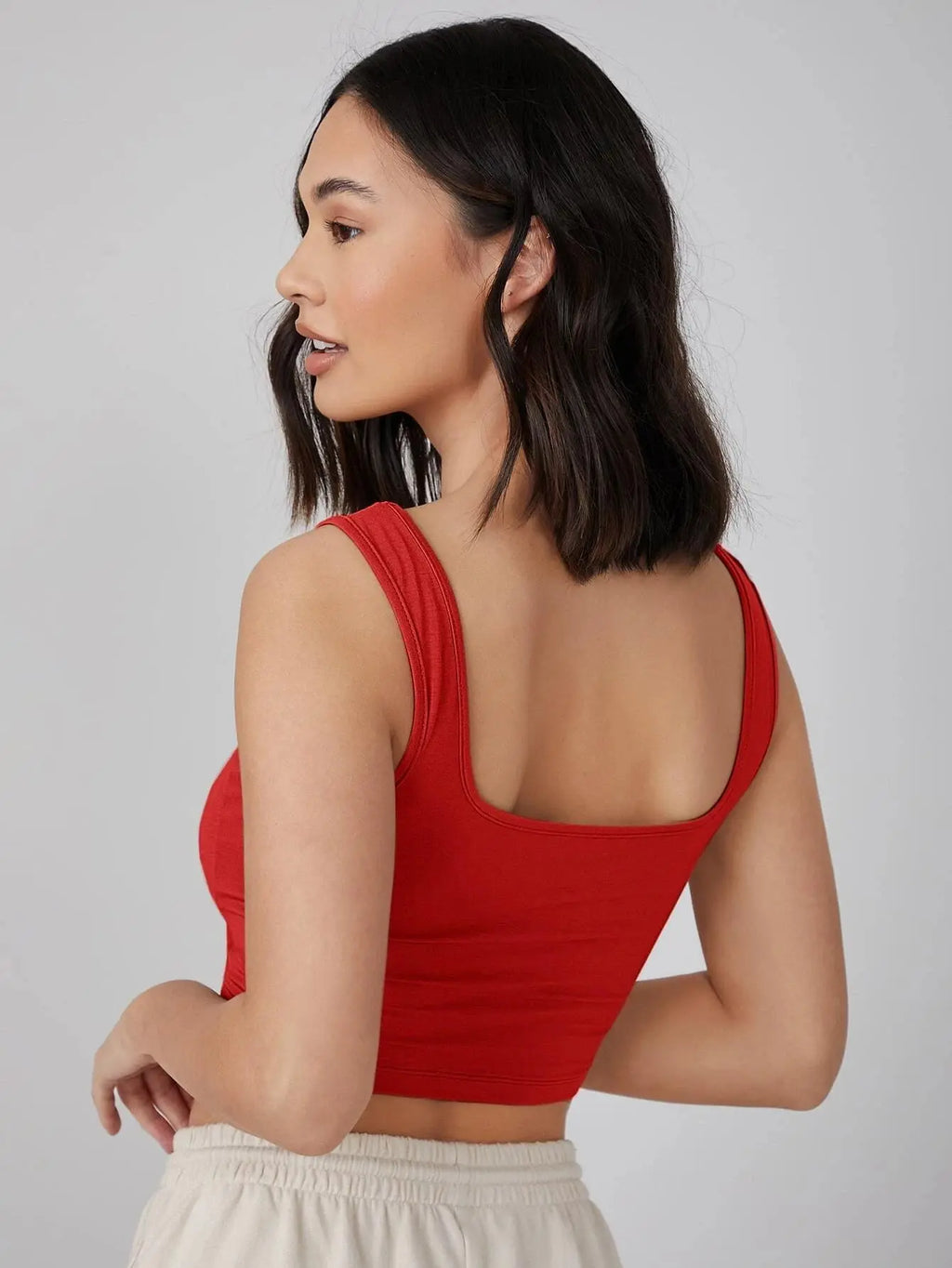 Women's & Girls' Solid Red Ribbed Square Neck Slim Fit Crop Tank Tops Istyle Can