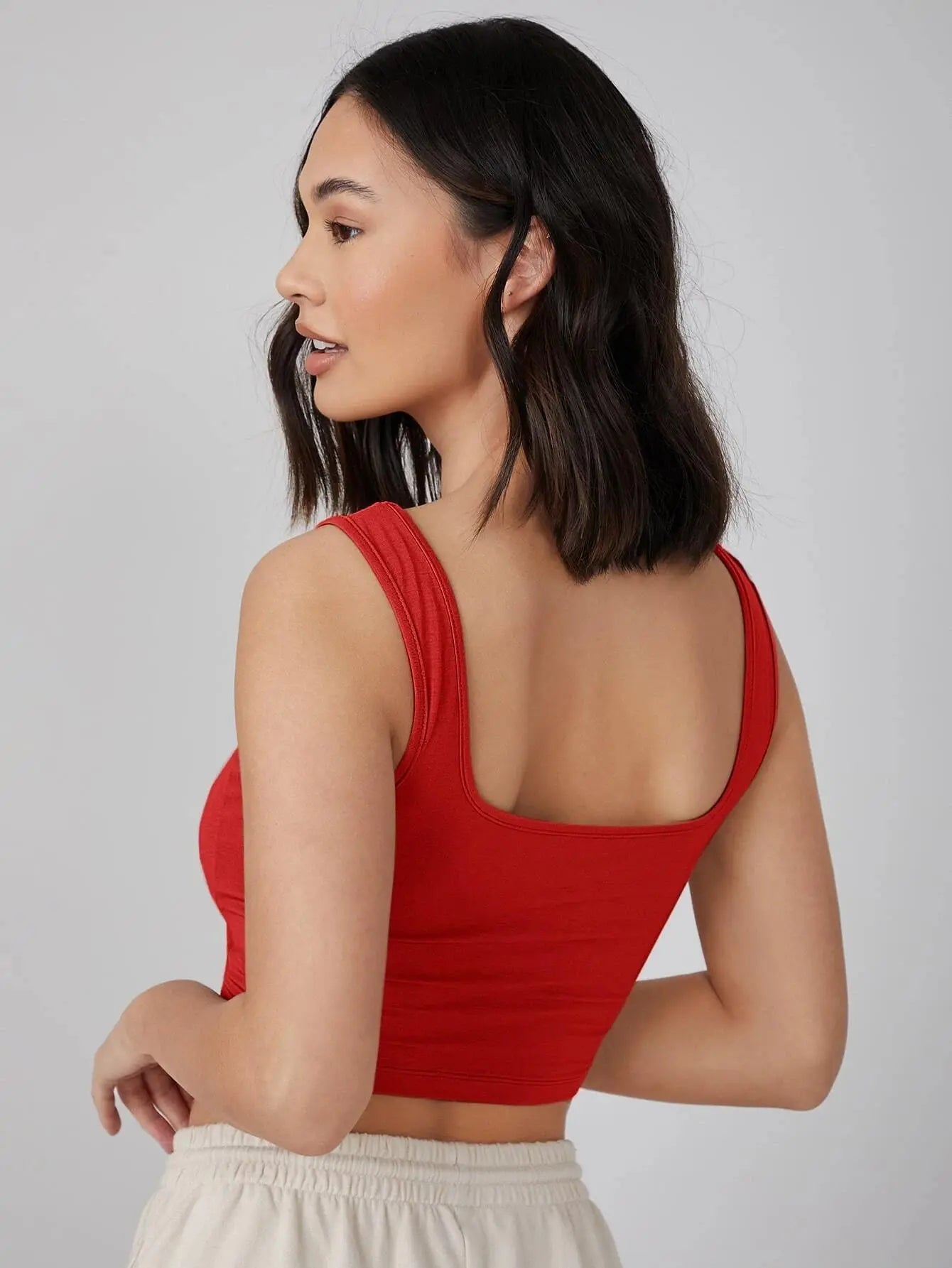 Women's & Girls' Solid Red Ribbed Square Neck Slim Fit Crop Tank Tops Istyle Can