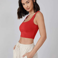 Women's & Girls' Solid Red Ribbed Square Neck Slim Fit Crop Tank Tops Istyle Can