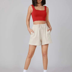 Women's & Girls' Solid Red Ribbed Square Neck Slim Fit Crop Tank Tops Istyle Can
