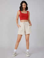 Women's & Girls' Solid Red Ribbed Square Neck Slim Fit Crop Tank Tops Istyle Can