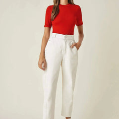 Red Women’s Slim Fit Solid Rib Knit Stretchable Top Istyle Can