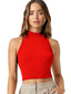 Women's & Girls Red Solid Mock Neck Rib/Knit Sleeveless Stretchable Slim Fit Crop Tank Top Istyle Can