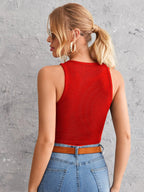 Women's Crew Neck Sleeveless Solid Rib Knit Red Crop Tank Top Istyle Can