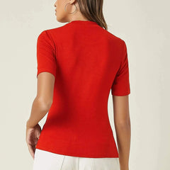 Red Women’s Slim Fit Solid Rib Knit Stretchable Top Istyle Can
