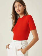 Red Women’s Slim Fit Solid Rib Knit Stretchable Top Istyle Can