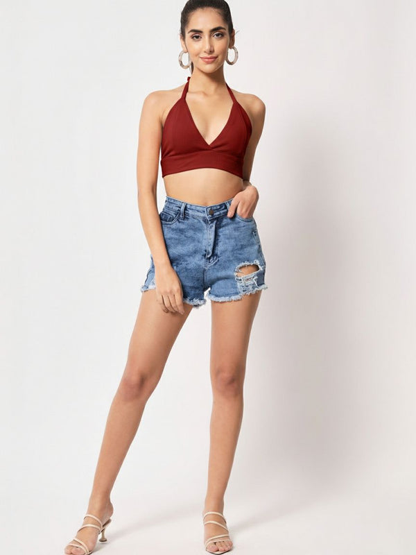 maroon top