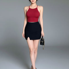 maroon top