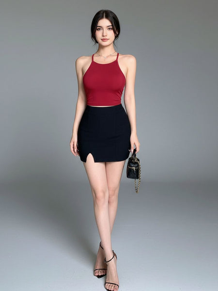 maroon top