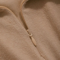 Istyle Can Beige Women's Top Solid Long Sleeve Ribbed Asymmetric Hem Casual T-Shirt Istyle Can