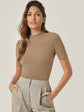 Beige Women’s Slim Fit Solid Rib Knit Stretchable Top Istyle Can