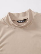 Women's & Girls Beige Solid Mock Neck Rib/Knit Sleeveless Stretchable Slim Fit Crop Tank Top Istyle Can