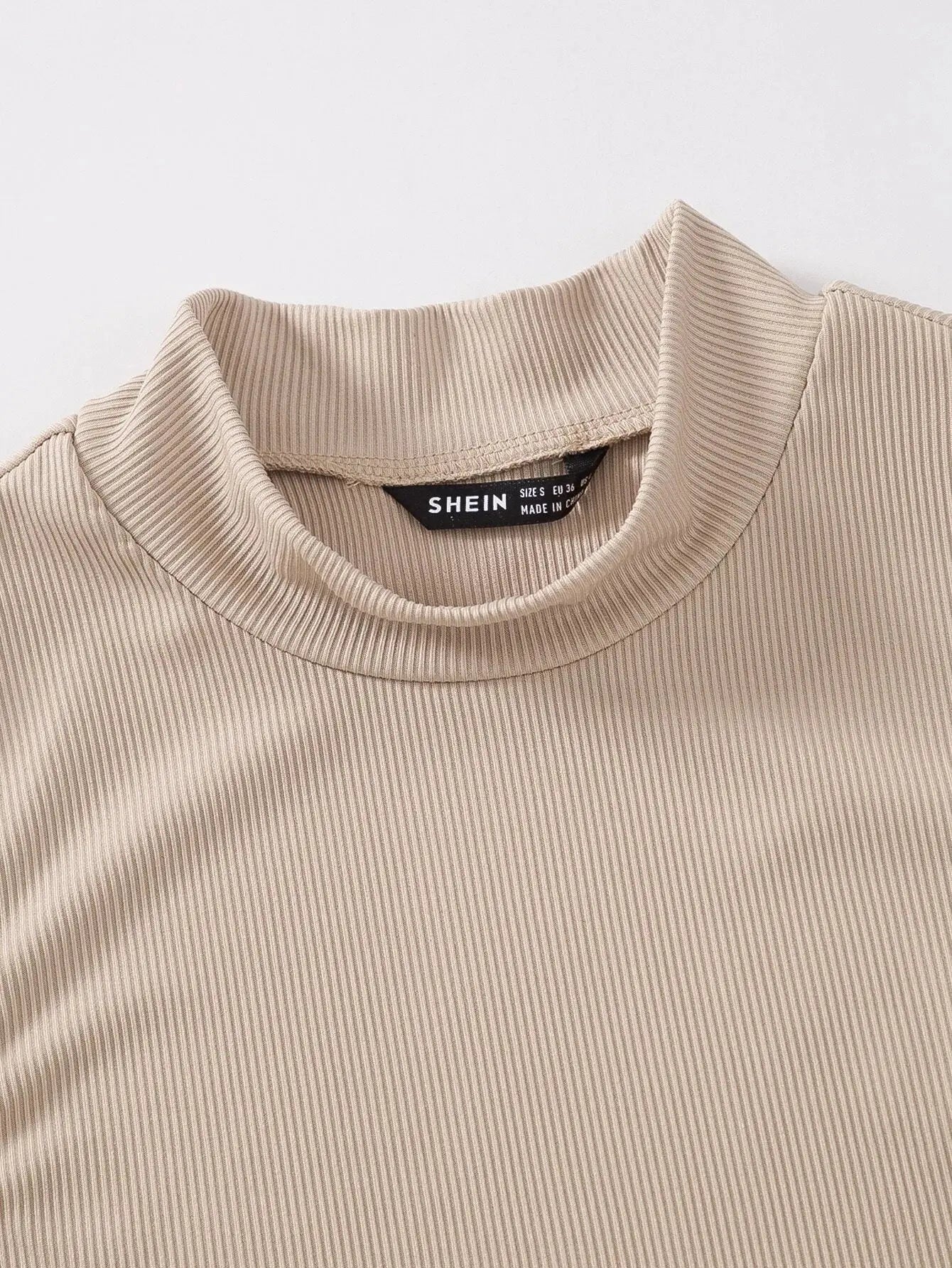 Women's & Girls Beige Solid Mock Neck Rib/Knit Sleeveless Stretchable Slim Fit Crop Tank Top Istyle Can