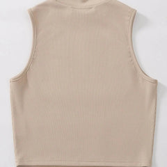 Women's & Girls Beige Solid Mock Neck Rib/Knit Sleeveless Stretchable Slim Fit Crop Tank Top Istyle Can