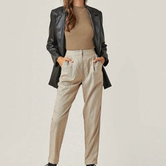 Beige Women’s Slim Fit Solid Rib Knit Stretchable Top Istyle Can