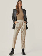 Beige Women’s Slim Fit Solid Rib Knit Stretchable Top Istyle Can