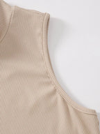 Women's & Girls Beige Solid Mock Neck Rib/Knit Sleeveless Stretchable Slim Fit Crop Tank Top Istyle Can